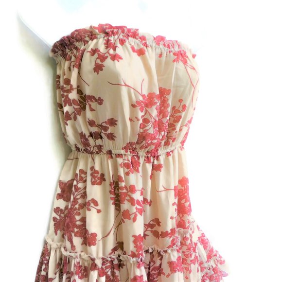 NEW Windsor Cottagecore Dress Lined Strapless Ruffle Full Tiered Taupe Rose M - Picture 2 of 6